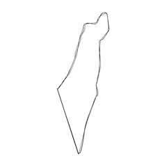 Obraz premium Israel country simplified map.Thin triple pencil sketch outline isolated on white background. Simple vector icon