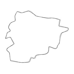 Andorra country simplified map.Thin triple pencil sketch outline isolated on white background. Simple vector icon