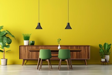 aesthetic living room design with yellow and green colors with generative ai