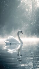 Fototapeta premium White swans on the lake surface