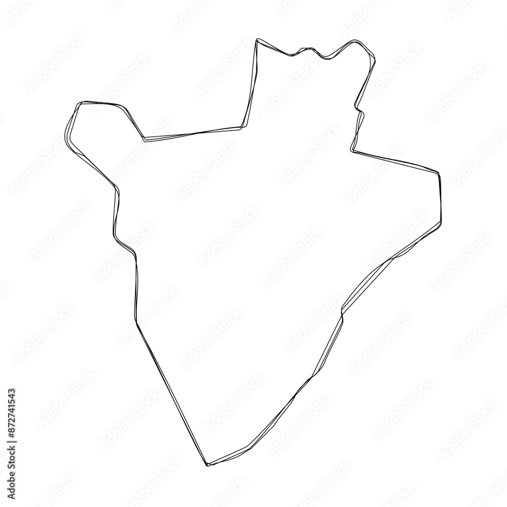 Wall mural Burundi country simplified map.Thin triple pencil sketch outline isolated on white background. Simple vector icon