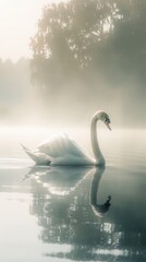 Fototapeta premium White swans on the lake surface