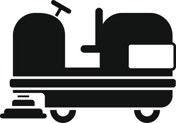 Floor cleaning machine being used for cleaning a huge floor in black and white