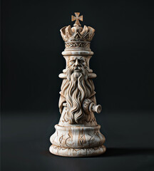 Fototapeta premium Majestic Wooden King Chess Piece on Black Background - Symbolizing Leadership and Strategy - Generative AI