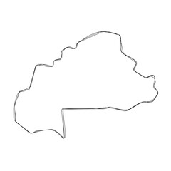 Burkina Faso country simplified map.Thin triple pencil sketch outline isolated on white background. Simple vector icon