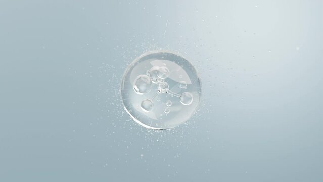 Bubble contain hyaluronic acid molecule blue science background.