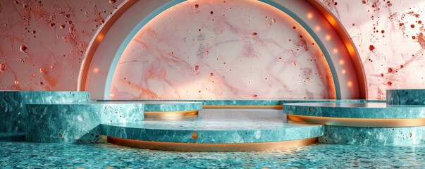 Abstract iPhone wallpaper with turquoise and pink architectural design