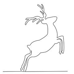 continuous single drawn one line christmas deer drawn by hand picture silhouette. Line art. Christmas. Doodle