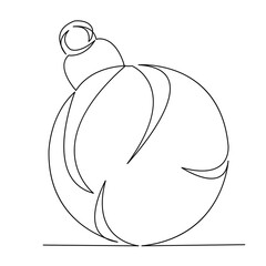 continuous single drawn one line christmas decoration on the tree, ball drawn from the hand picture silhouette. Line art. Christmas. Doodle