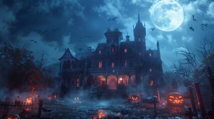 Obraz premium Spooky Haunted Mansion on Halloween Night