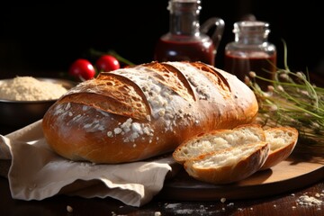 Whole bread loaf showcased on pristine white backdrop for versatile design purposes