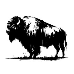 buffalo, bison, bull, cow in illustration in brush stroke painting