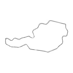 Austria country simplified map.Thin triple pencil sketch outline isolated on white background. Simple vector icon