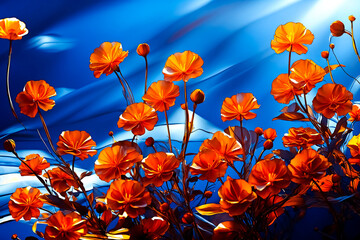 Orange Flowers on Blue Background