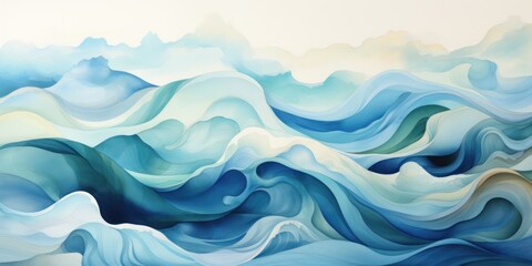 Abstract painting "Wave of water ink, dark blue and turquoise colors"