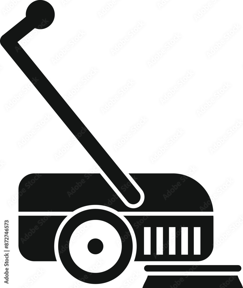 Sticker Simple gardening tool icon representing a lawn mower being used for landscaping