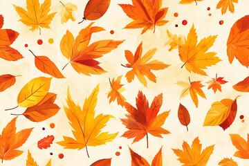Autumn-themed pattern featuring orange, red, and yellow leaves, creating a warm and festive fall design.