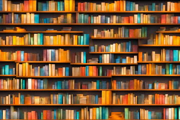 Colorful Books on Wooden Bookshelf