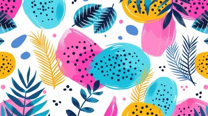 Trendy seamless pattern with abstract handdrawn textures, spots, and brush strokes.
