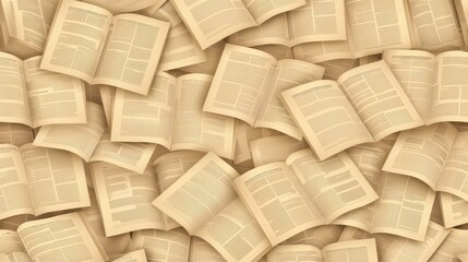 Fototapeta premium Vintage monochrome seamless pattern with layered newspaper text and illustrations on old paper backdrop. Vector background for design projects.