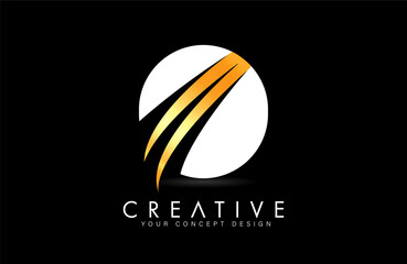 Letter O o Logo Design in golden white colors with negative space Swooshes and creative font cut
