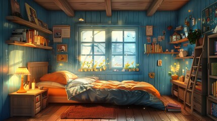 draw a cute room, 2d art, vector, high quality 