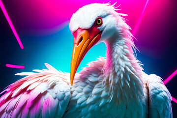 White bird with a pink and blue gradient background