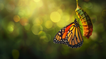 Butterfly Emerging from Chrysalis. A stunning close-up image capturing the moment a butterfly emerges from its chrysalis. 