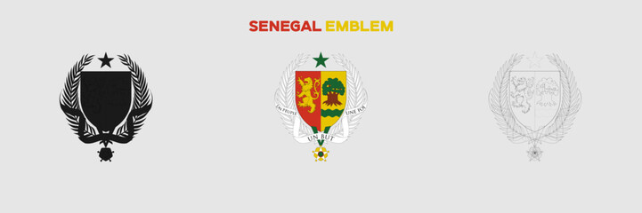 Senegal Emblem Vector Pack. Emblem with Flag. Gray Emblem Silhouette. Gray Outline Emblem. Editable EPS file.