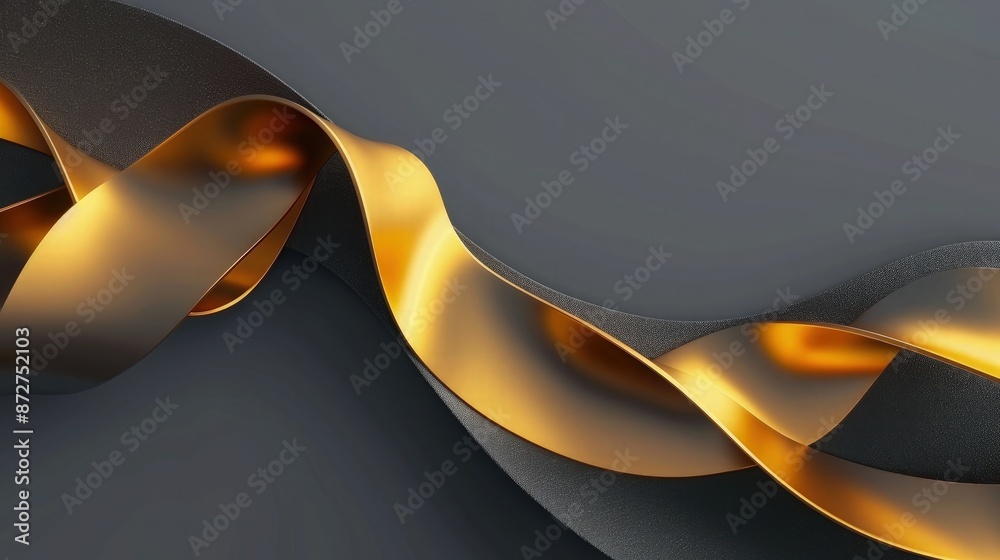 Wall mural abstract 3d template set against a charcoal grey background with a shimmering gold ribbon flowing in