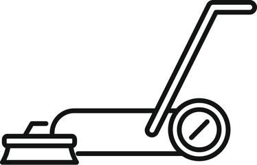 Black and white line drawing of a street cleaning machine using brushes for removing dirt and debris
