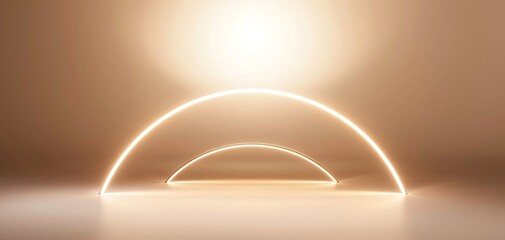 Abstract image of glowing arcs of light against a warm gradient backdrop, creating a futuristic and ethereal visual effect.