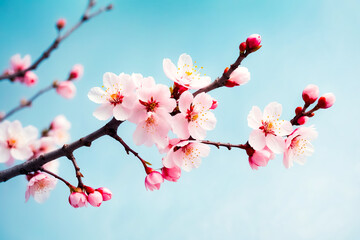 Pink Cherry Blossoms Against a Blue Sky