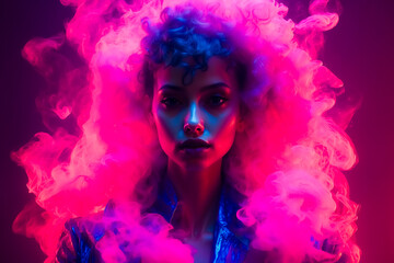 Fototapeta premium Woman With Pink and Blue Smoke