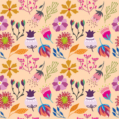 Seamless floral pattern on pastel background. Cute flower design for card, wallpaper, fabric, textile, fashion, flyer, banner, cover, and more.