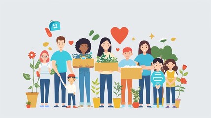 Fototapeta premium Corporate Social Responsibility in Action: Community Service Flat Design Illustration
