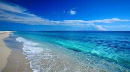 Fototapeta premium Pristine Tropical Beach with Turquoise Water and Clear Blue Sky
