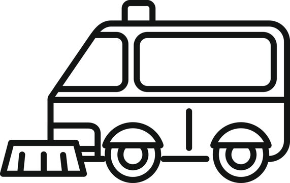 Simple line icon of a street cleaning vehicle, emphasizing urban cleanliness and maintenance