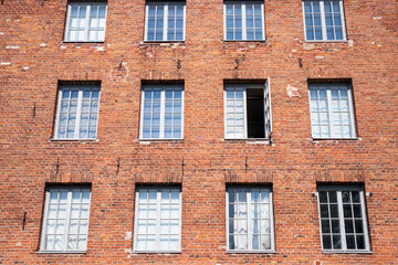 old red brick wall building exterior with year 1898, Oulu Finland