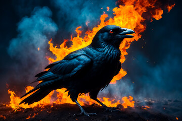 Fototapeta premium Raven in Flames