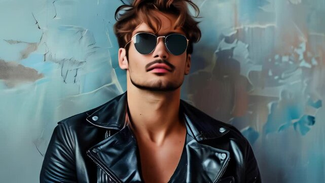 Man wearing sunglasses and leather jacket