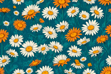 Orange and White Daisies Pattern