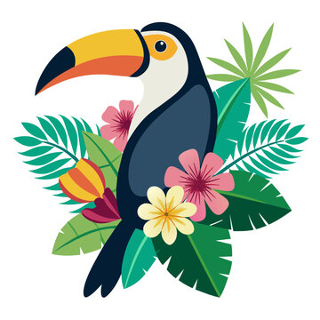 recommend clip art: tropical toucan with flowers and leaves vector illustration graphic design vector illustration graphic design