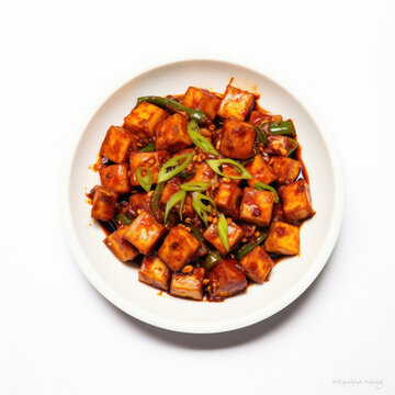 Chilli Paneer Dry top view image in white background
