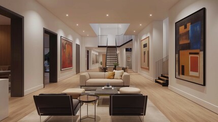 Living room background with framed abstract art