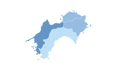 Map of Shikoku isolated blue tone color style.Map of Japan.for website layouts, background, education, precise, customizable, Travel worldwide, map silhouette backdrop, earth geography, political.
