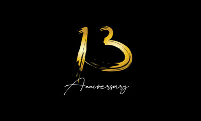 Number 13 Anniversary Handwriting Gold Abstract Logo