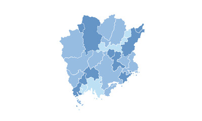 Fototapeta premium Map of Okayama isolated blue tone color style. for website layouts, background, education, precise, customizable, Travel worldwide, map silhouette backdrop, earth geography, political, reports. 