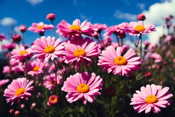 Fototapeta premium Pink Daisies in a Field