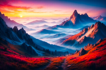 Majestic Mountain Peaks at Sunrise